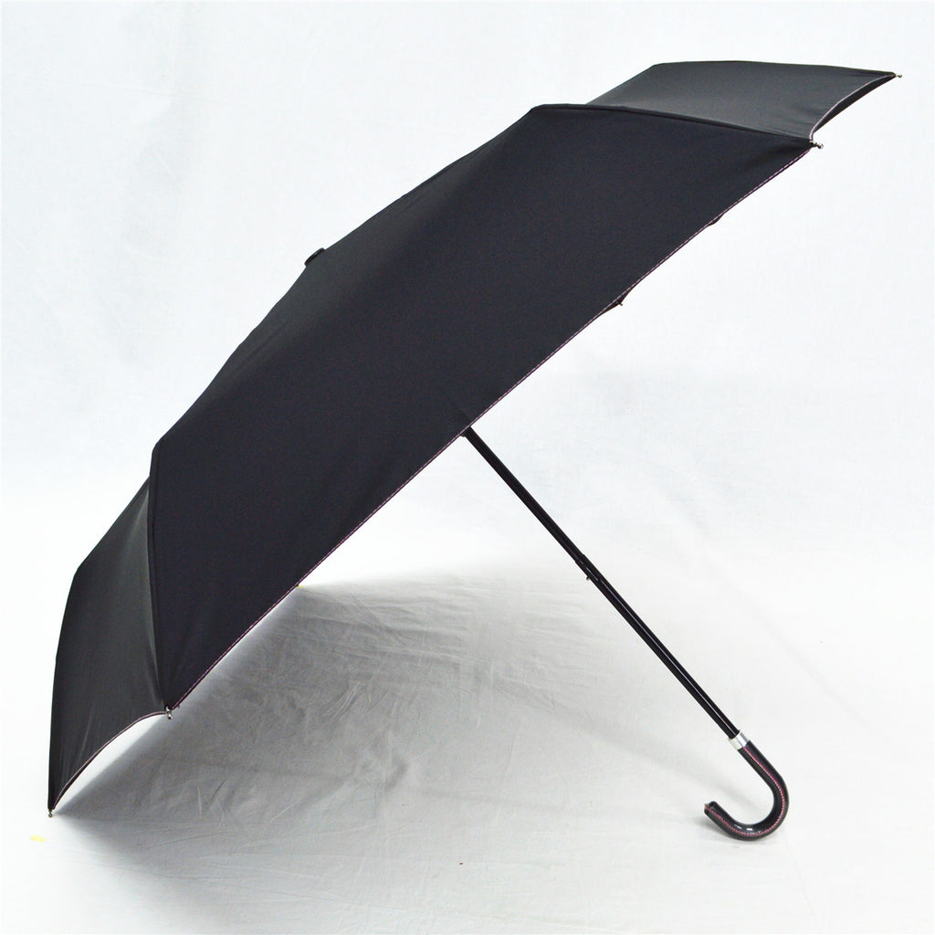 KF-3342 Fashion 3 fold manul open umbrella with imitation leather trimming handle